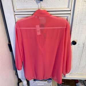 New York & Company Vibrant Pink Sheer Blouse